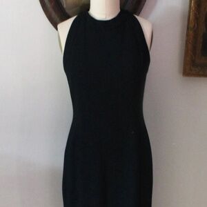 1980's Evan-Picone Black Wool Crepe Dress With Side Slit